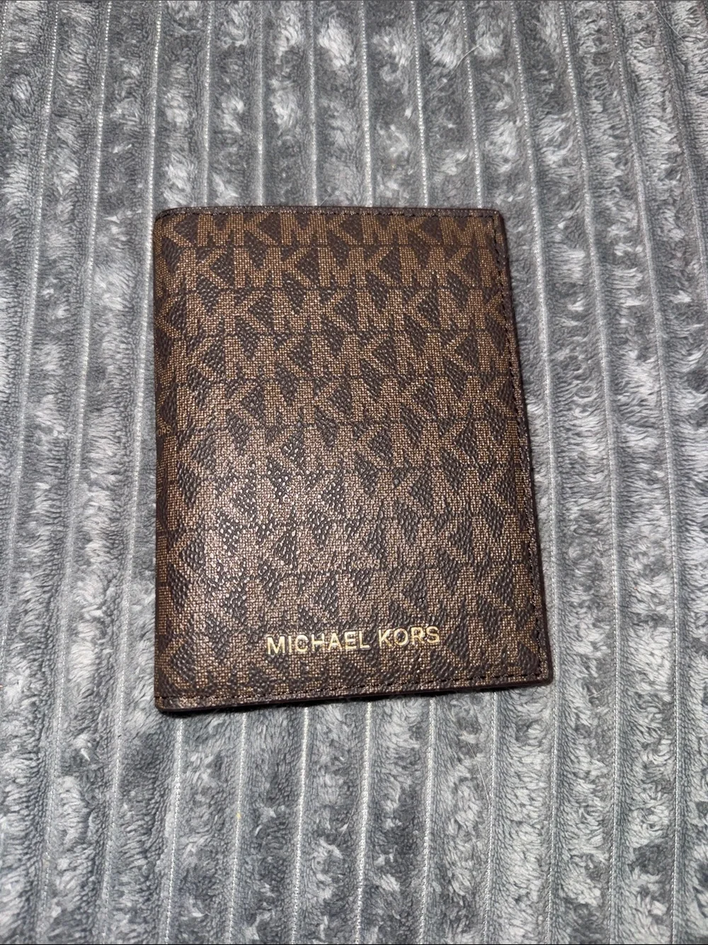 Michael Kors Black and Gold Logo-Print Leather Card Wallet